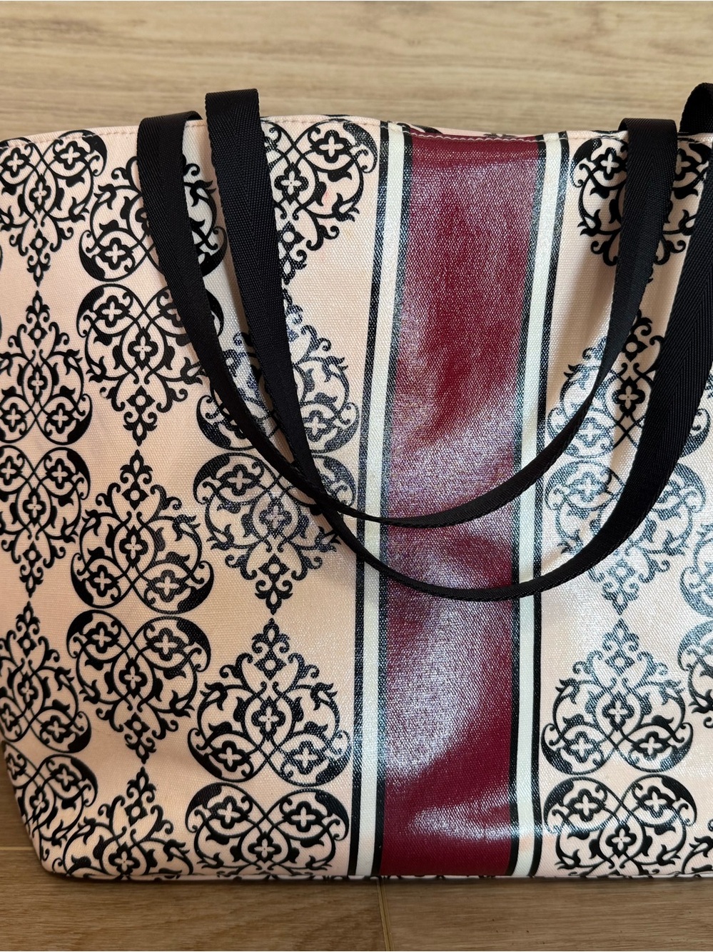 Brighton Heart Tote Bag Cream Burgundy Black Filigree Large Shoulder Tote - Picture 7 of 10
